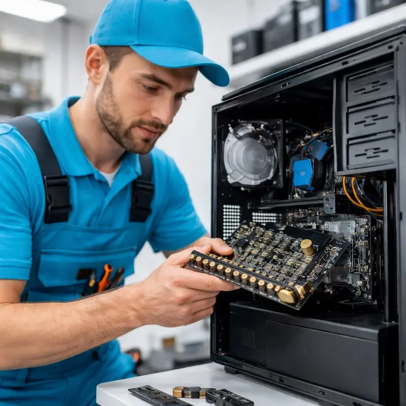 Мастер устанавливает звуковую карту на ПК в Дмитрове